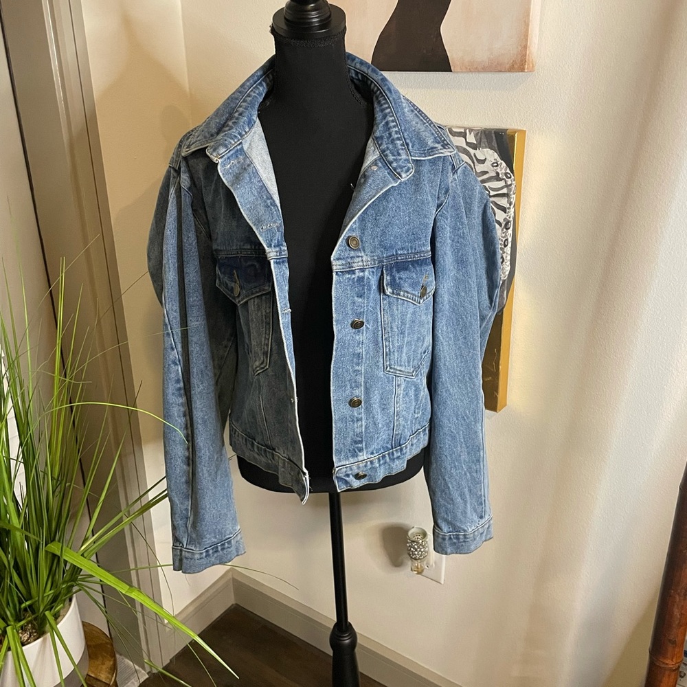 Oversized denim jean jacket,  medium blue, Medium